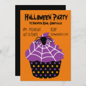 Invitation cupcake de fête d'Halloween noir et orange (Devant / Derrière)