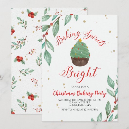 Invitation Cupcake de la fête de pâtisserie de Noël (Devant / Derrière)