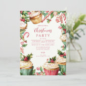 Invitation Cupcake de Noël Bâton de Bonbon (Debout devant)