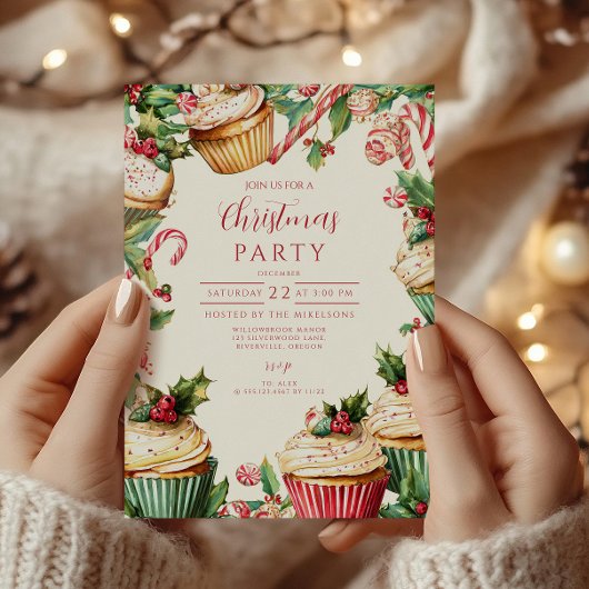 Invitation Cupcake de Noël Bâton de Bonbon