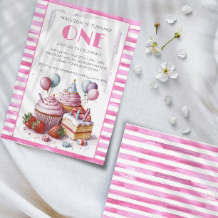 Invitation Cupcake douce fête d'anniversaire fille Aquarelle 