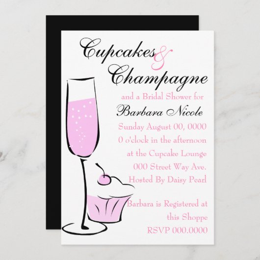 Invitation Cupcake et Champage (Devant / Derrière)