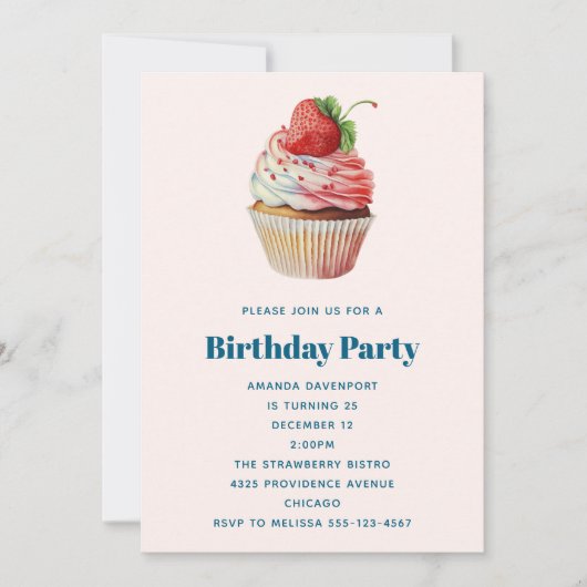 Invitation Cupcake fraise dessert dessert Anniversaire (Devant)