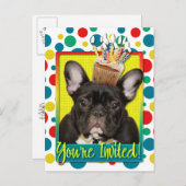 Invitation Cupcake - French Bulldog - Turquoise (Devant / Derrière)