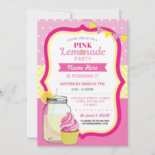 Invitation Cupcake Jar, fête d'anniversaire de la limonade ro (Devant)