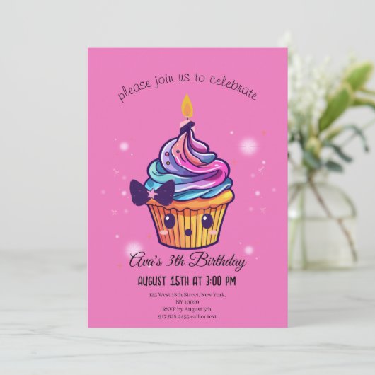 Invitation cupcake kawaii (Debout devant)