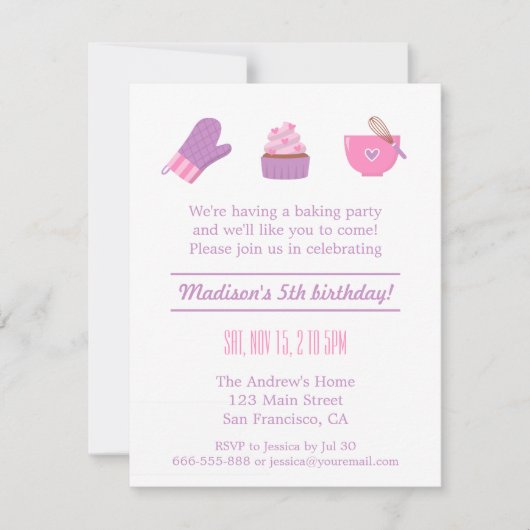 Invitation Cupcake moderne Purple Pink Baking Anniversaire (Devant)