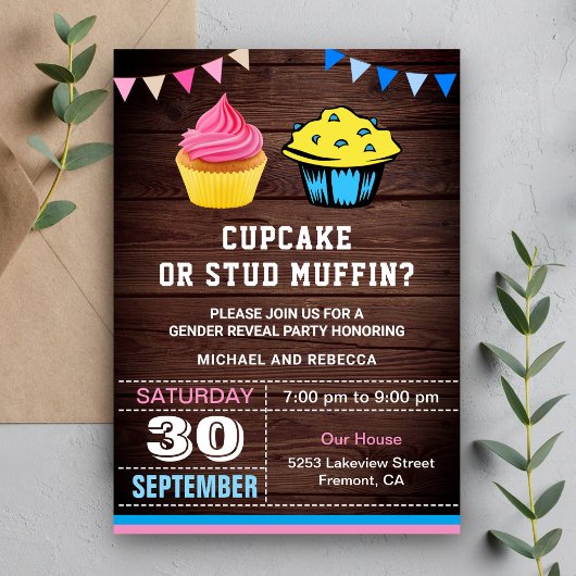 Invitation Cupcake ou Stud Muffin Parti de la révélation de g