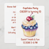 Invitation Cupcake Party Sweet Traitements (Devant / Derrière)