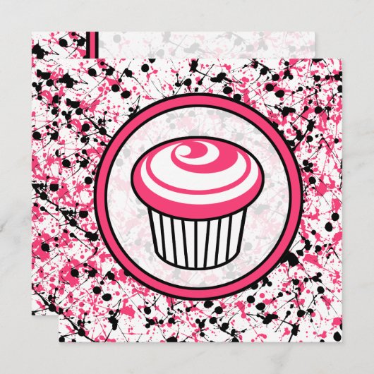 Invitation Cupcake - Plate-forme de peinture rose  (Devant / Derrière)