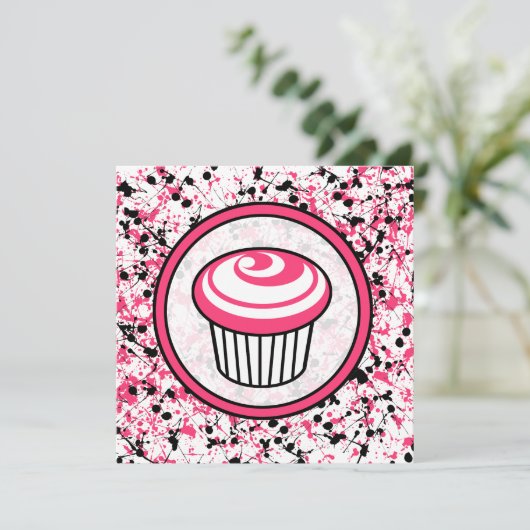 Invitation Cupcake - Plate-forme de peinture rose  (Debout devant)