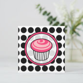 Invitation Cupcake - Point Polka / Rose & Noir (Debout devant)