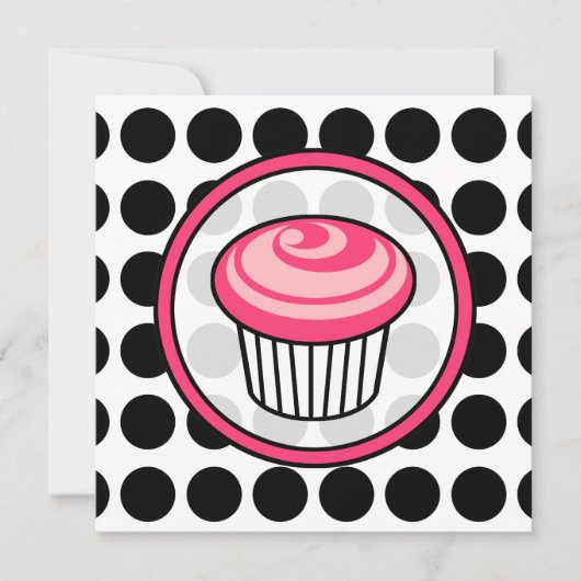 Invitation Cupcake - Point Polka / Rose & Noir (Devant)