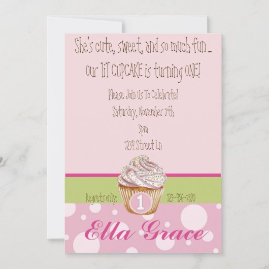 Invitation Cupcake & Pois - Vert (Devant)