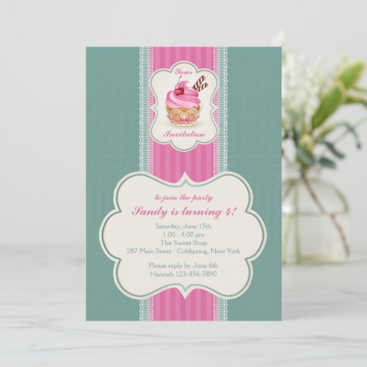 Invitation Cupcake Rose (Debout devant)