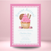 Invitation Cupcake Rose Aquarelle Au Baby shower Chocolé