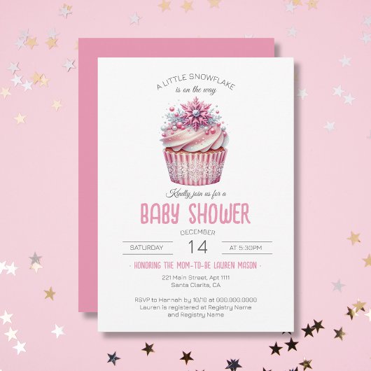 Invitation Cupcake rose Bébé saupoudrer d'hiver Baby shower f