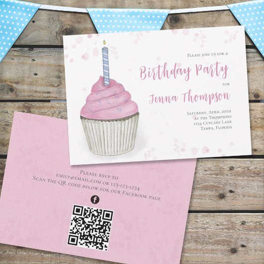Invitation Cupcake rose Cupcake QR Code Médias sociaux simple