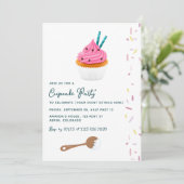 Invitation Cupcake rose et arroser photo de fête d'anniversai (Debout devant)