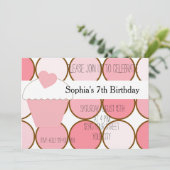Invitation Cupcake rose et points Anniversaire (Debout devant)