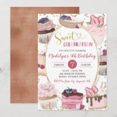 Invitation Cupcake rose or sucré Fête Fille Anniversaire (Devant / Derrière)