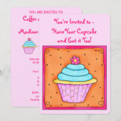 Invitation Cupcake rose Turquoise Orange Whimsy (Devant / Derrière)