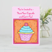 Invitation Cupcake rose Turquoise Orange Whimsy (Debout devant)