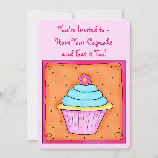 Invitation Cupcake rose Turquoise Orange Whimsy (Devant)