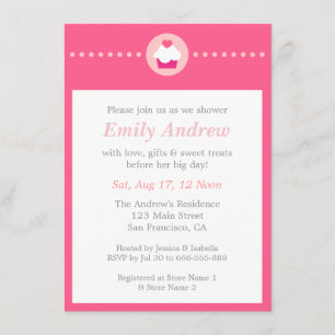 Invitation Cupcake sucré, Baby shower rose pour maman