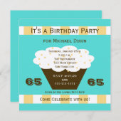 Invitation Cupcake sur Aqua 65e anniversaire de fête Invitati (Devant / Derrière)