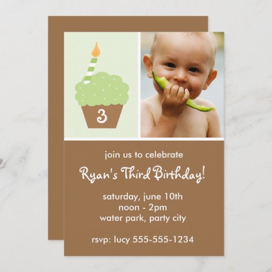 Invitation Cupcake vert (Devant / Derrière)