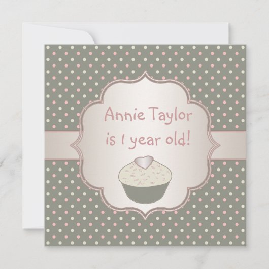Invitation Cupcake vert rose 1er anniversaire (Devant)