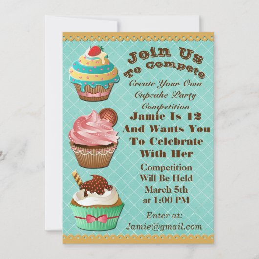 Invitation Cupcake Wars Bake Off Anniversaire Aqua Diamond In (Devant)