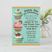 Invitation Cupcake Wars Bake Off Anniversaire Aqua Diamond In (Debout devant)