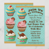 Invitation Cupcake Wars Bake Off Anniversaire Aqua Diamond In (Devant / Derrière)