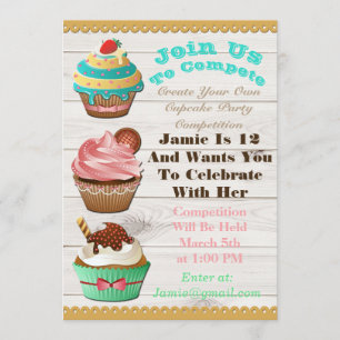 Invitation Cupcake Wars Bake Off Anniversaire Blanc Bois Invi