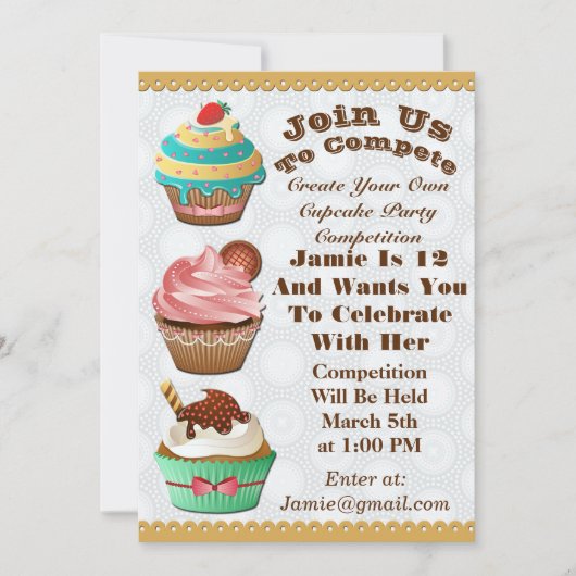 Invitation Cupcake Wars Bake Off Anniversaire Cercles gris In (Devant)