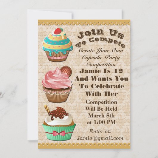 Invitation Cupcake Wars Bake Off Anniversaire Fleur De Lis In (Devant)