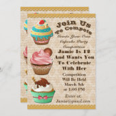 Invitation Cupcake Wars Bake Off Anniversaire Fleur De Lis In (Devant / Derrière)