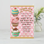 Invitation Cupcake Wars Bake Off Anniversaire Pink Polka Invi (Debout devant)