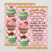 Invitation Cupcake Wars Bake Off Anniversaire Pink Polka Invi (Devant / Derrière)