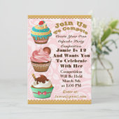 Invitation Cupcake Wars Bake Off Anniversaire Pink Swirl Invi (Debout devant)