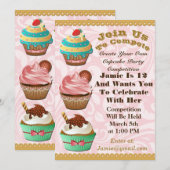 Invitation Cupcake Wars Bake Off Anniversaire Pink Swirl Invi (Devant / Derrière)