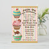 Invitation Cupcake Wars Bake Off Anniversaire Polka Dot Invit (Debout devant)