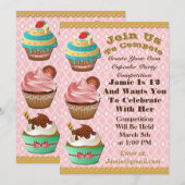 Invitation Cupcake Wars Bake Off Anniversaire Rose Diamond In (Devant / Derrière)