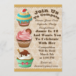 Invitation Cupcake Wars Bake Off Birthday Fleur De Lis Invita