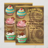Invitation Cupcake Wars Bake Off Birthday Gold Swirl Invitati (Devant / Derrière)