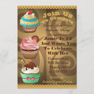 Invitation Cupcake Wars Bake Off Birthday Gold Swirl Invitati