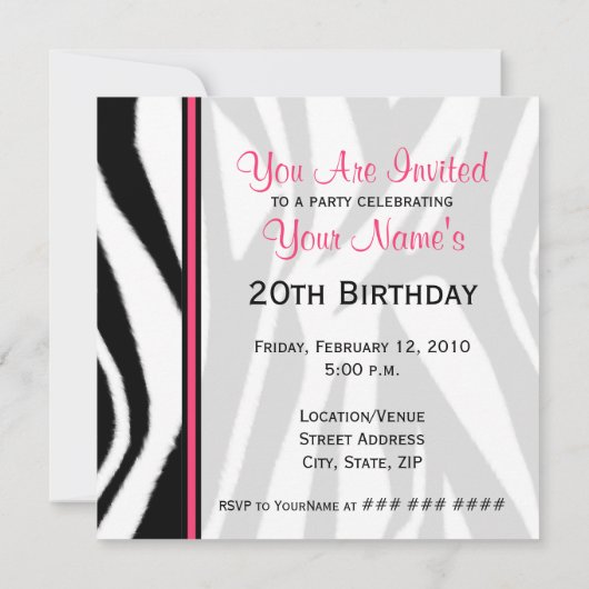 Invitation Cupcake - Zebra Print / Pink & Black (Dos)