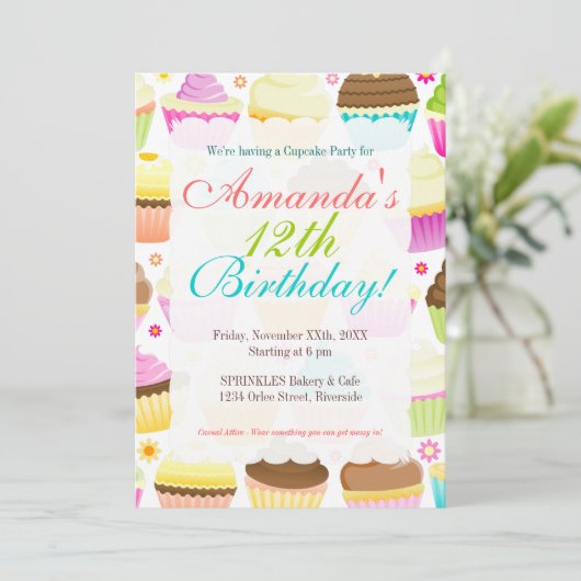 Invitation Cupcakes colorés (Debout devant)
